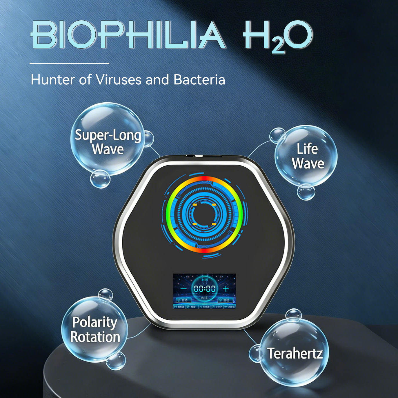 The Biophilia H₂O device features multiple preset operating programs